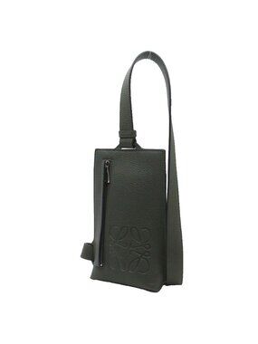 Loewe Vertical T Pocket Belt Bag Gray Leather Anagram Olive